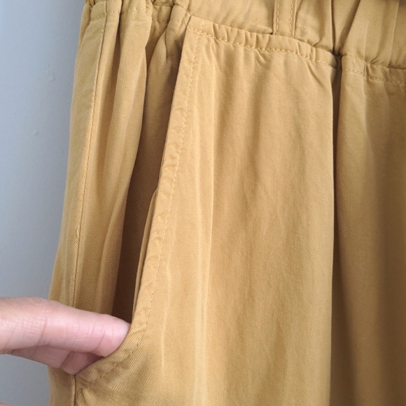 THREAD + SUPPLY | Wide Leg Pants Pull On Paperbag Waist Pockets,Mustard, Women L - Picture 4 of 13